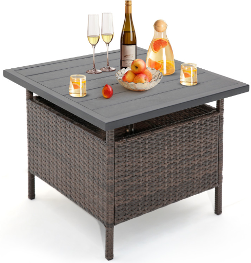 Patio Square Wicker Side Table with Umbrella Hole Deal