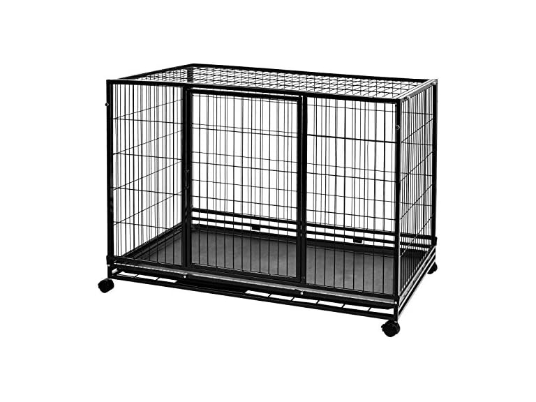 Amazon Basics 48" Heavy Duty Stackable Dog Kennel with Pull-Out Tray (Black) Deal