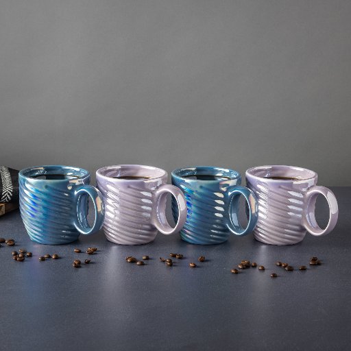 Thyme & Table 4 Pack Blue Pearl and Purple Pearl Swirl Mugs, 17.6 Fl. Oz.