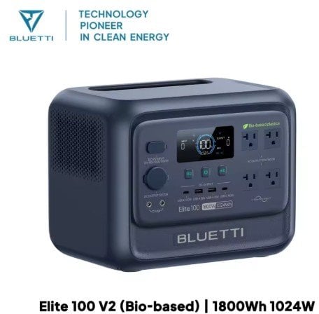 BLUETTI Elite 100 V2 1024Wh 1800W Portable Power Station LiFePO4 Grey Deal