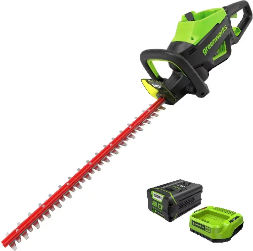 Greenworks 80-Volt 26-Inch Cordless Brushless Hedge Trimmer with 2.0Ah Battery and Charger