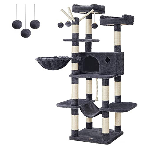 FEANDREA Large 64.6" Cat Tower w/ Hammock, Basket & Accessories