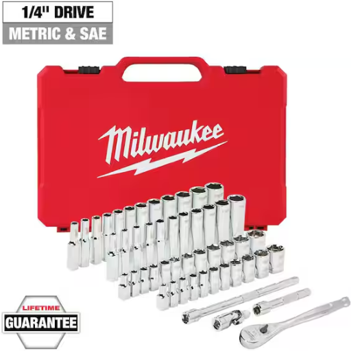 Milwaukee 1/4 in. Drive SAE/Metric Ratchet and Socket Mechanics Tool Set (50-Piece)