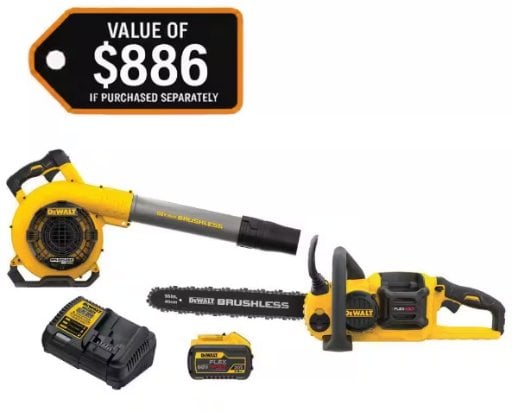DEWALT FLEXVOLT 60V MAX Cordless 16 in. Chainsaw & Blower Kit with (1) FLEXVOLT 3 Ah Battery & Charger Deal