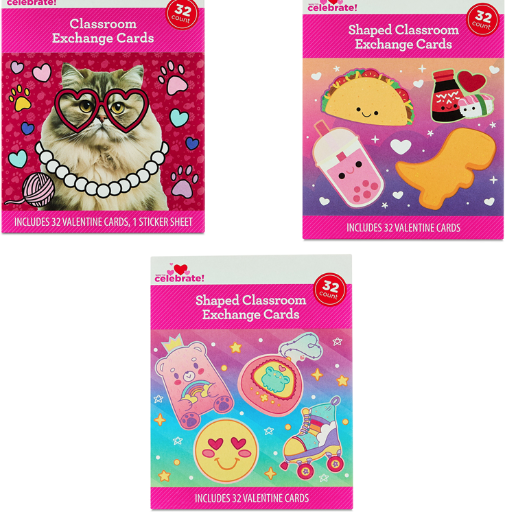 Valentine's Day Multicolor Classroom Exchange Cards 32 Count