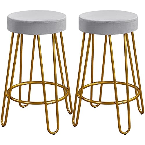 Yaheetech Set of 2 Velvet Counter Height Bar Stools w/ Gold Metal Legs (Black or Grey) Deal