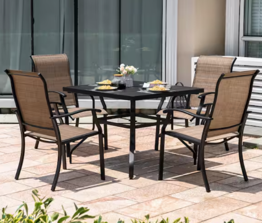Nuu Garden 5-Piece Rust-Free Metal Outdoor Patio Dining Set with 4 Textilene Dining Chairs and Square Dining Table Deal