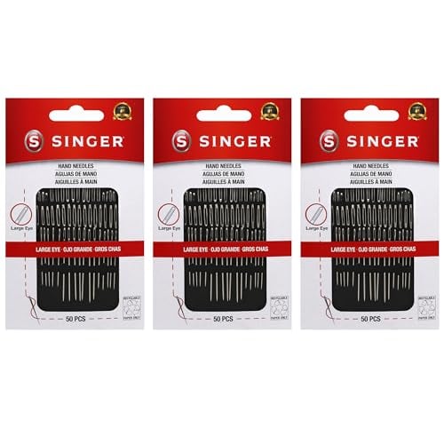 SINGER Assorted Large Eye Needles for Hand Sewing 3-Pack 50-Piece Deal