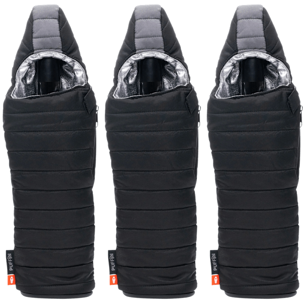 Puffin Insulated Sleeping Bag Wine Bottle Coolers 3-Pack (Rubberized Bottom)