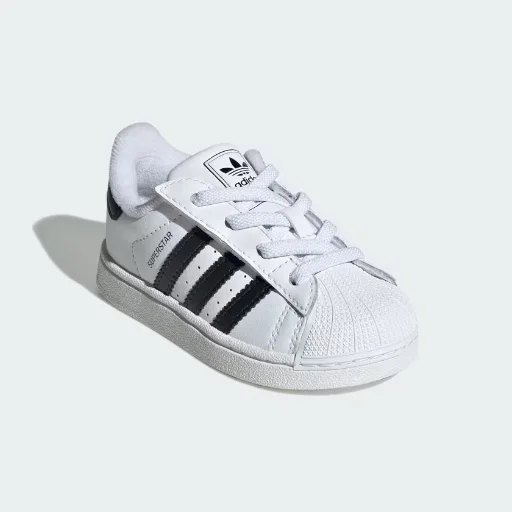 Adidas Kids Superstar II Elastic Lace Shoes (White, Size 5K~9K)