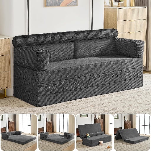 HRYJ 5-in-1 Convertible Sofa Bed 78 inch Beige/Black/Grey Deal