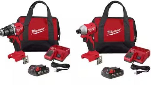 Milwaukee M18 18V Lithium Ion Brushless Cordless 1/2 in Compact Drill & Impact Driver w/(2) 2.0 Ah Batteries Deal