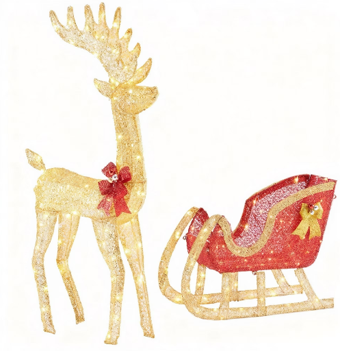 MCQ 4' Lighted Reindeer w/ Sleigh 180-LED Outdoor Christmas Yard Decoration