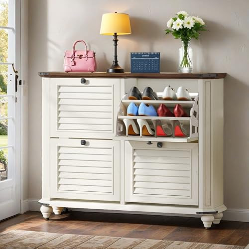YITAHOME Farmhouse Shoe Storage Cabinet with 4-Flip Drawers