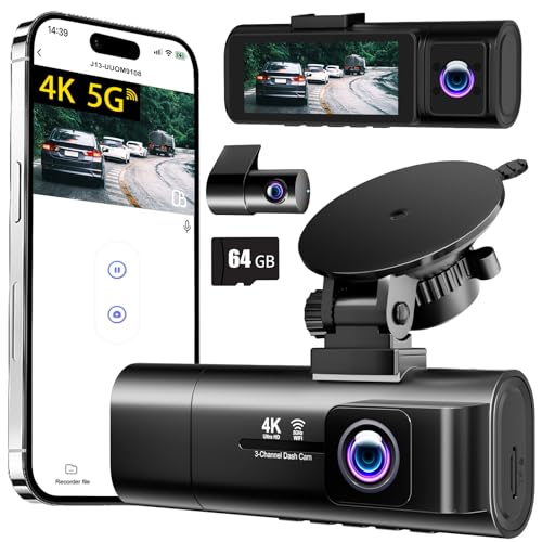 Dash Cam Front and Rear Inside, 3 Channel, 5G WiFi, Free 64GB Deal