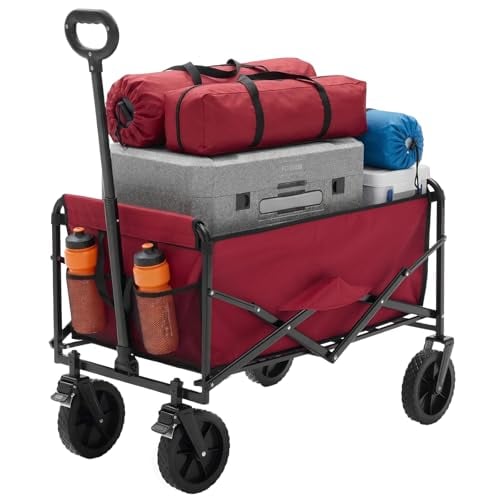 NEWBULIG 330lbs Collapsible Wagon Cart w/ Lockable Wheels Red