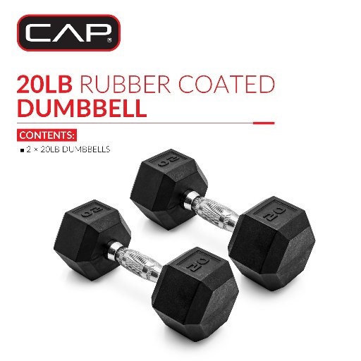 CAP Barbell Coated Rubber Hex Dumbbells Pair (2x20 lbs)