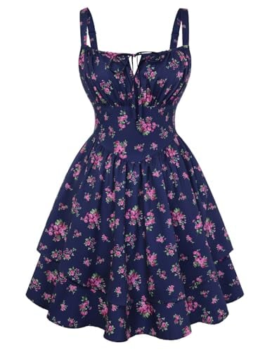 Scarlet Darkness Floral Mini Corset Dress with Pockets