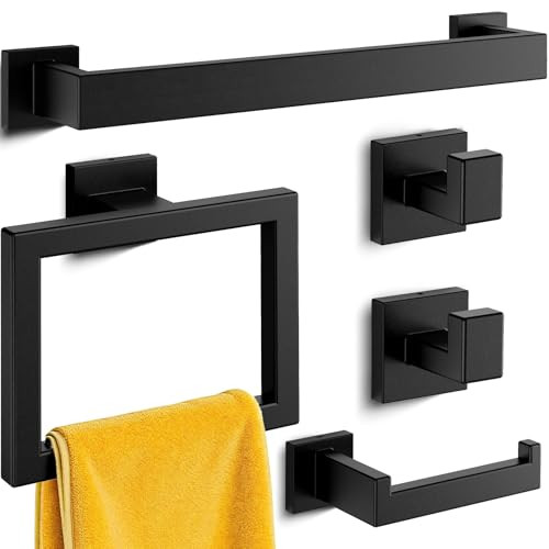 Kitsure 5-Piece Bathroom Accessory Hardware Set (Matte Black)