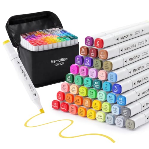 MemOffice Alcohol Markers 120 Vibrant Colors Dual Tip Art Markers Set