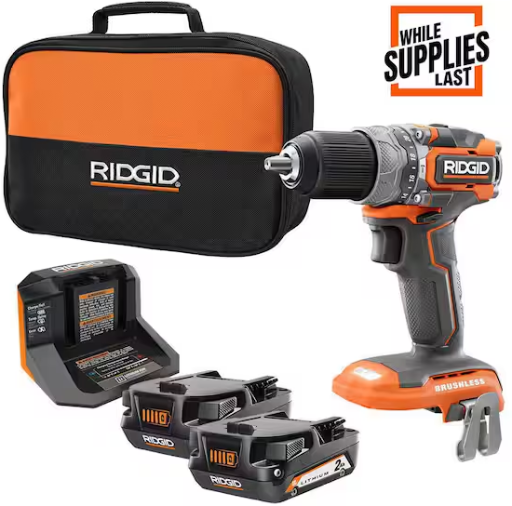 Ridgid 18V SubCompact Brushless 1/2 in. Hammer Drill Kit with (2) 2.0 Ah Batteries