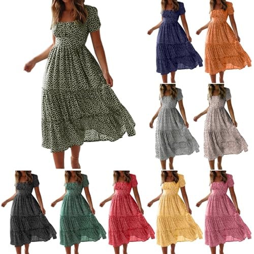 Square Neck Floral Smocked Midi Dress Deal