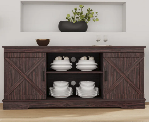 Yitahome Farmhouse 59.5" Sideboard in Retro Wood Grain Design with Barn Door