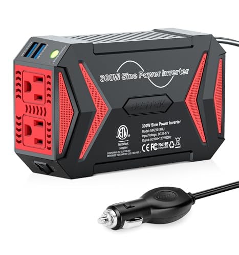 BESTEK 300W Pure Sine Wave DC 12V to AC 110V Car Adapter