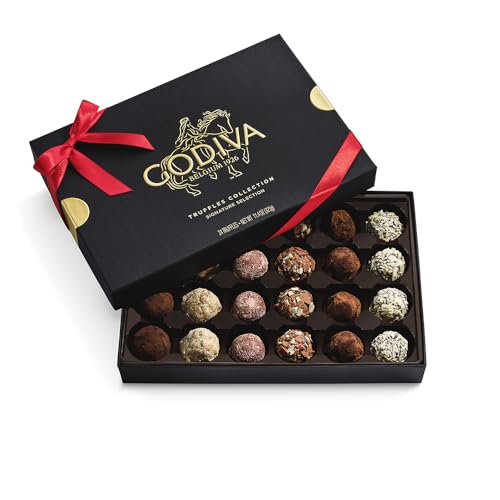 GODIVA Belgian Chocolate Truffle Holiday Red Ribbon Gift Box, 24 Pieces