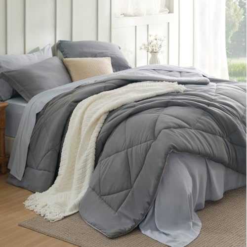 Bedsure Bed in a Bag Reversible Two-Tone 7 Pieces Queen Grey Deal