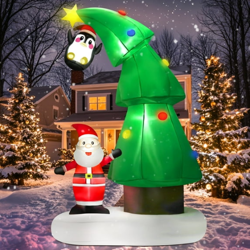 Lookfly 6FT Christmas Tree Inflatables Outdoor Decorations with Santa Claus & Penguin