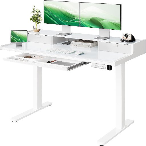 Marsail 48x24 inch Glass Standing Desk with Drawers