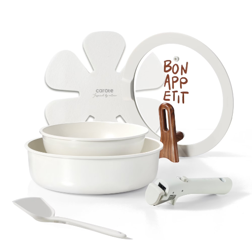 6-Piece Carote Ceramic Nonstick Pot & Pan Set (Cream White)