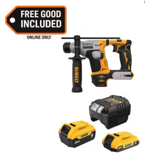 DEWALT ATOMIC 20V MAX 5/8 in. SDS Plus Hammer Drill with 5 Ah and 2 Ah Batteries
