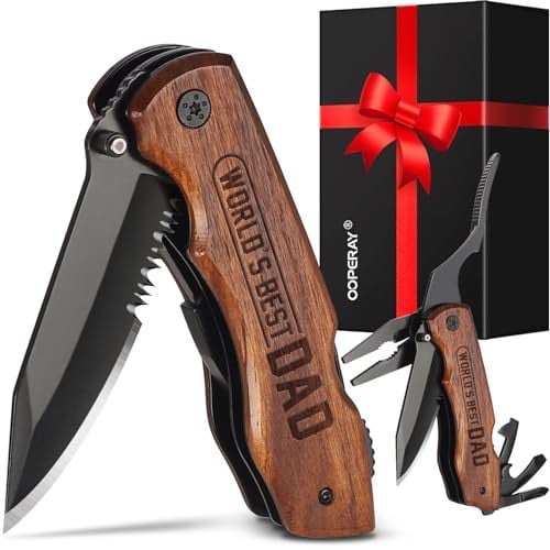 7.6" Wood Handle Pocket Knife w/ 440C Stainless Steel Blade (World's Best Dad) Deal