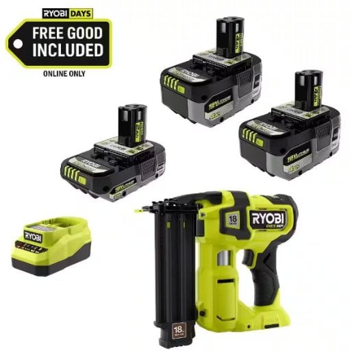 RYOBI ONE+ 18V HIGH PERFORMANCE Kit w/ (2) 4.0 Ah Batteries, 2.0 Ah Battery, Charger, & FREE ONE+ HP Brushless Brad Nailer Deal
