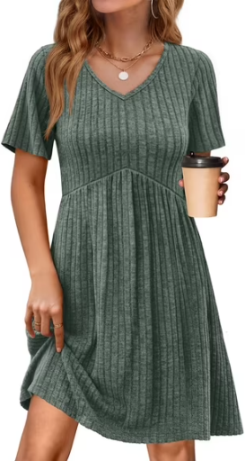 Fantaslook Short Sleeve V Neck Summer Midi Dress with Pockets Deal