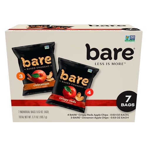 bare Baked Crunchy Apple Chips, 2 Flavor Variety, 0.53oz Snack Bags (7 Pack) Deal
