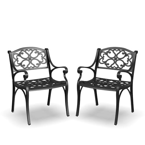 Homestyles Sanibel Black Stationary Cast Aluminum Outdoor Dining Chair, Set of 2