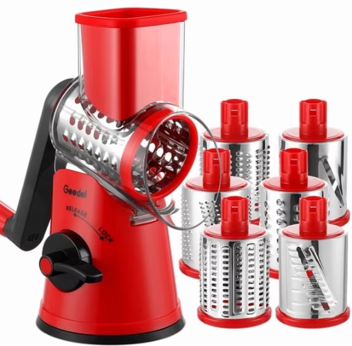 GEEDEL Rotary Cheese Grater with 6 Interchangeable Blades