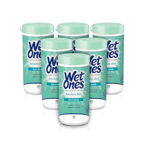 Wet Ones Hand and Face Wipes, Sensitive Skin, Unscented, 40 Count Canister 6-Pack Deal