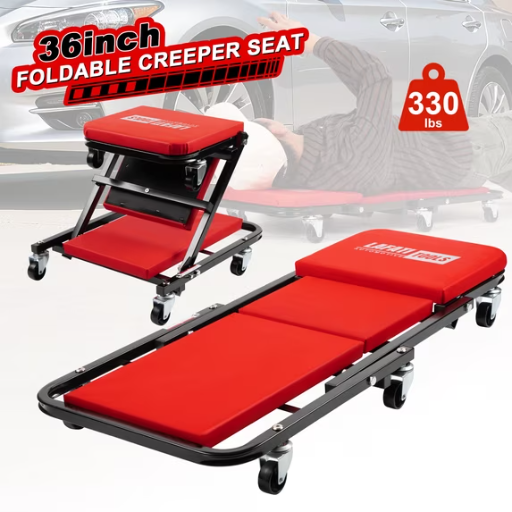 36" 330-Lb Capacity 2-in-1 Foldable Creeper Seat w/ 6 Casters (Red) Deal