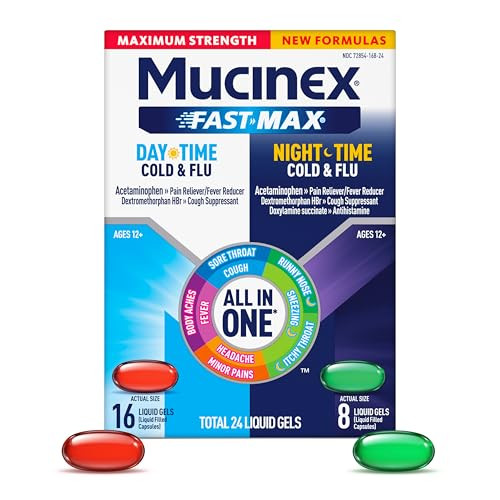 Mucinex Fast-Max Maximum Strength Day & Night Cold and Flu Medicine 24-Count