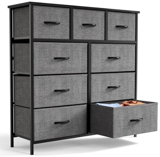 Yangming Fabric Dresser for Bedroom 9-Drawer Grey Deal