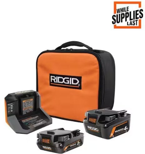 RIDGID 18V MAX Output 4.0 Ah and 2.0 Ah Batteries with 18V Charger Deal