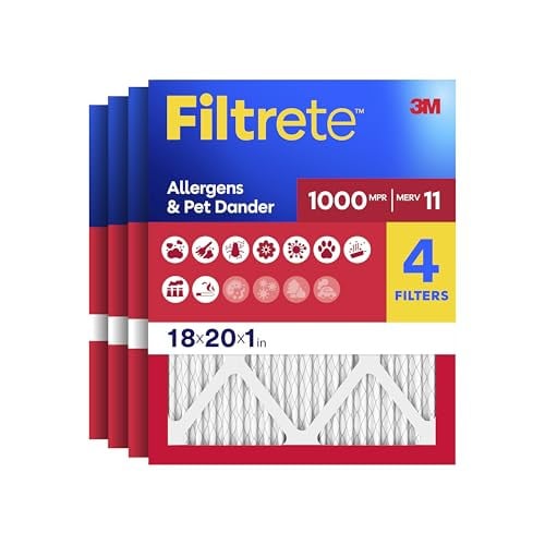 Filtrete 18x20x1 AC Furnace Air Filter, MERV 11 MPR 1000, Micro Allergen Defense, 4 Pack Deal