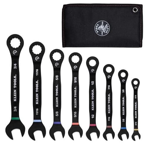 Klein Tools 8-Piece Ratcheting Combination Wrench Set, SAE, 5/16 to 3/4-Inch