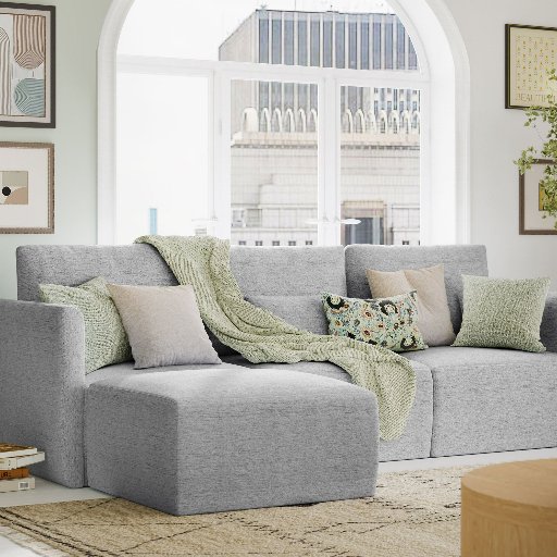 Drew Modular Sectional Sofa w/ Ottoman (Gray Fabric)