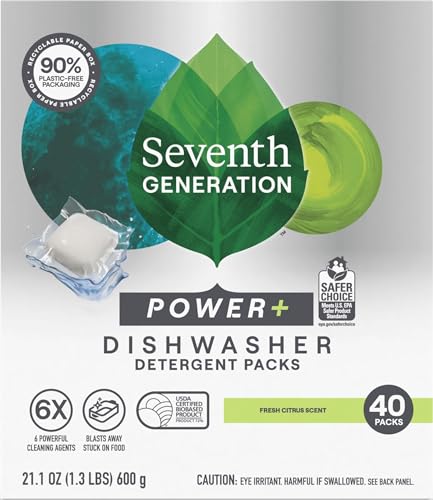 Seventh Generation Power Plus Fresh Citrus Dishwasher Detergent Packs 40-Count