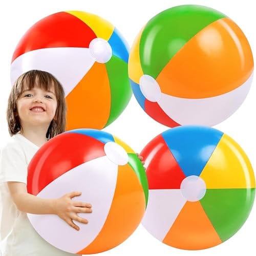 Joyfy 4 Pack 20" Beach Balls, Large Rainbow Summer Inflatable Deal